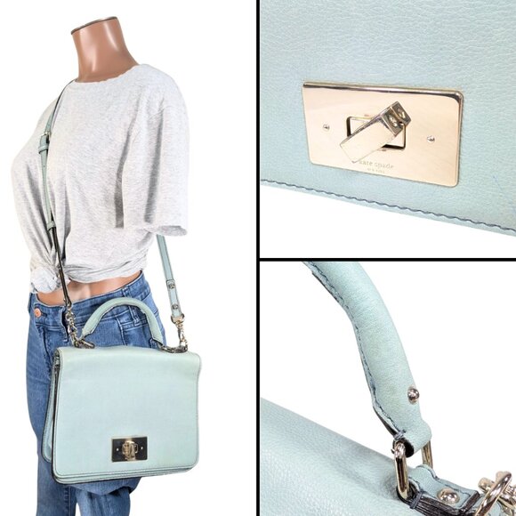 Kate Spade Bright Carlyle Light BlueLeather Turn Lock Flap Satchel Crossbody - Picture 9 of 9